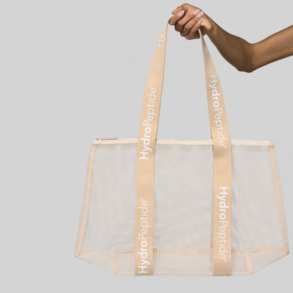 HYDROPEPTIDE Beige/Tan Lightweight Zippered Mesh Tote Beach/Gym/Carry-all Bag - Picture 5 of 5
